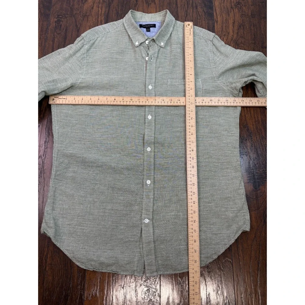 Banana Republic Shirt Large Slim Fit Green Linen Cotton Blend Button-Down Men's